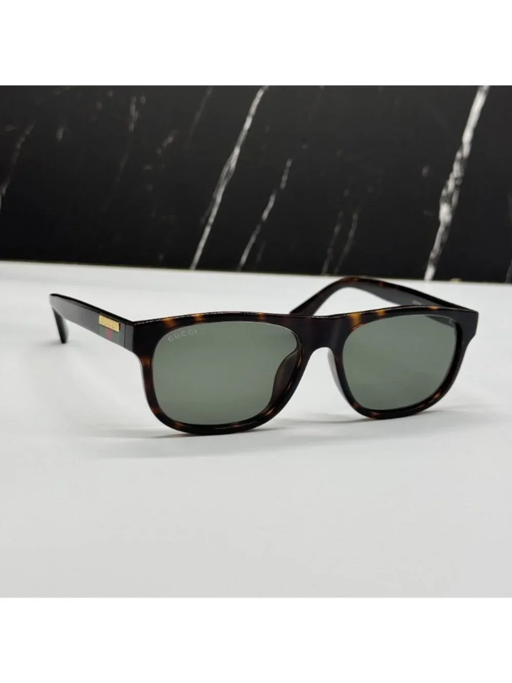 New Gucci GG0770SA 003 Havana Green Square Men Sunglasses